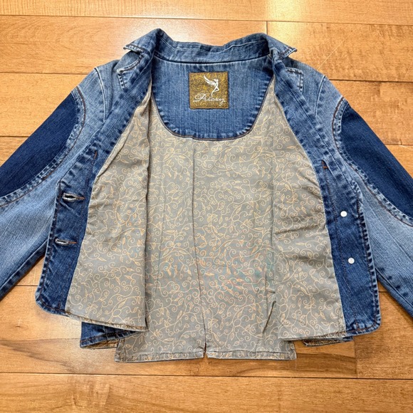 Pricxy Vintage Y2K Fairy Rhinestone Denim Jacket XL Blue Panelled Cropped Blazer - Picture 5 of 9